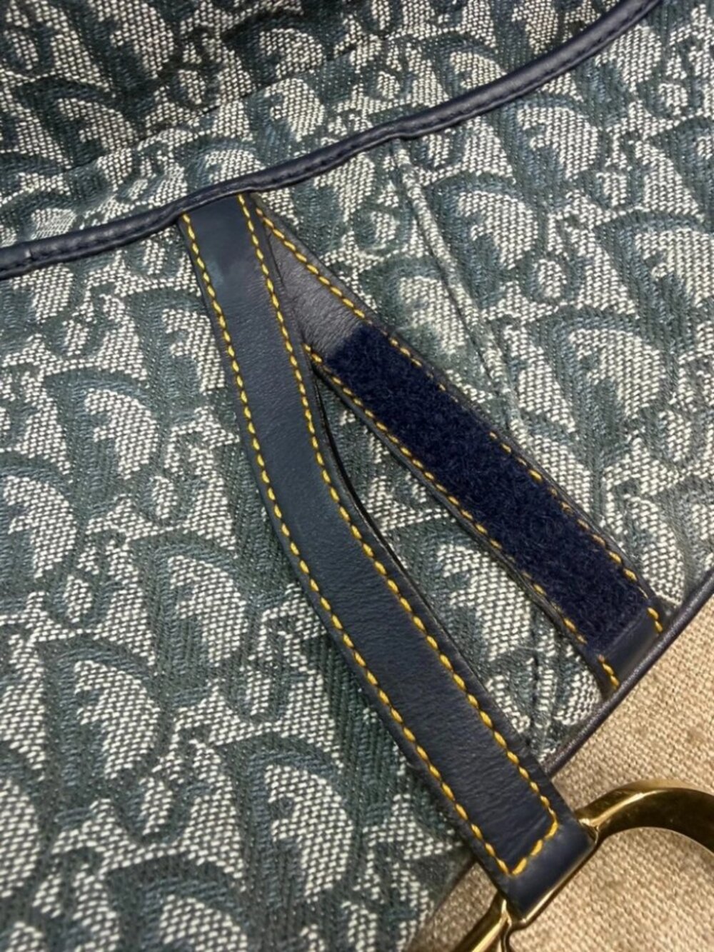 CHRISTIAN DIOR Trotter Saddle Shoulder Bag Canvas Leather Navy Blue GHW 332RQ174 - Picture 9 of 14